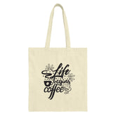 Life Begins After Coffee Tote Bag, Coffee Lover Gift, Motivation Quote Bag, Book Bag, Reusable Grocery Bag, Shopping Bag, Coffee Cup Design - Tawshia